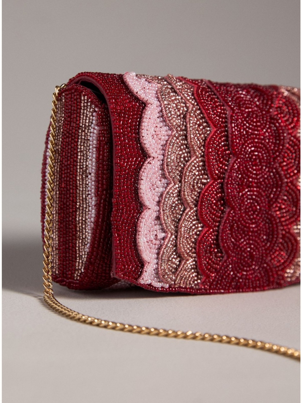 By Anthropologie:Beaded Petal Clutch Pattern Red Evening Bag